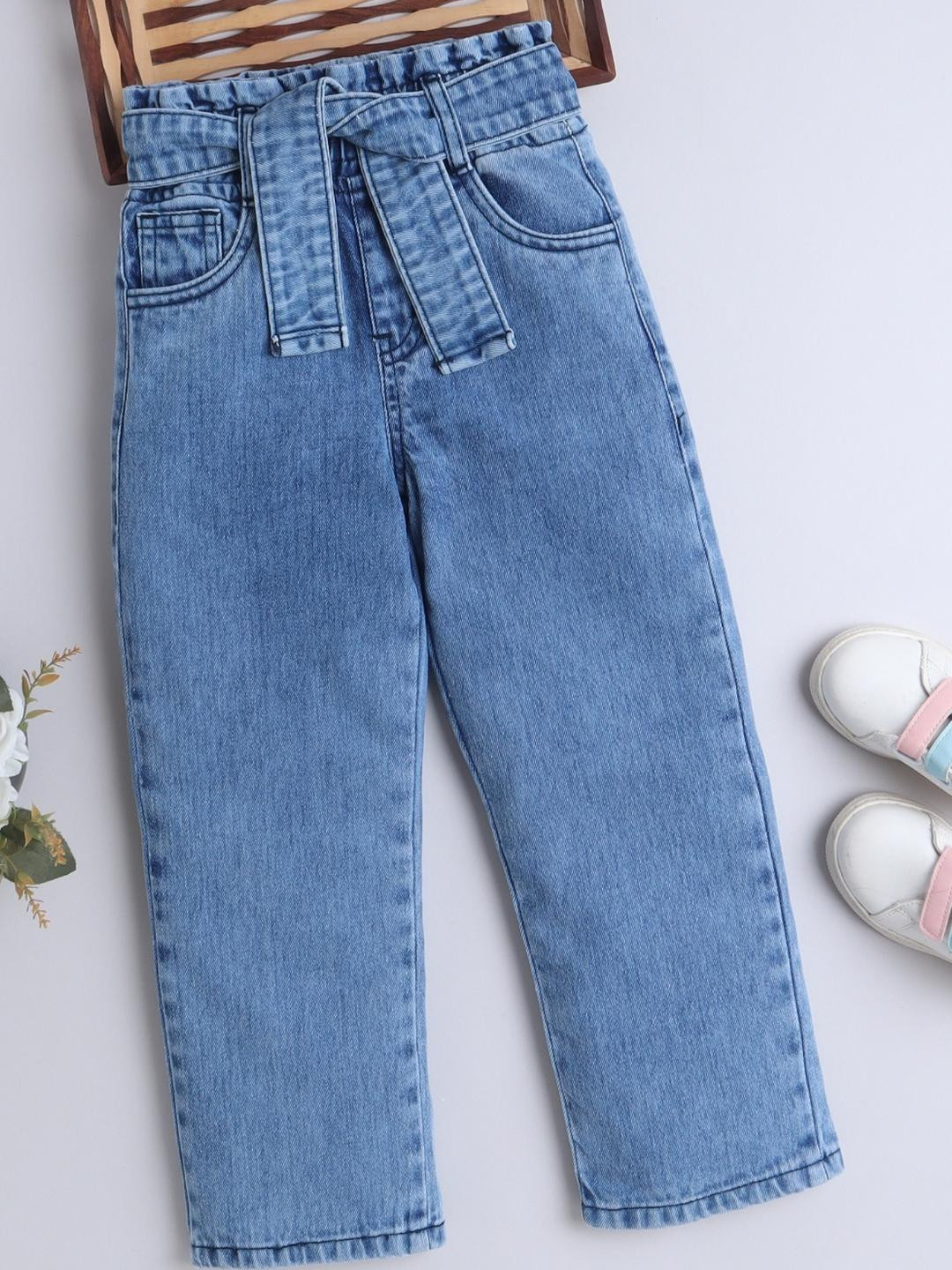 BRIGHT STARS KIDSWEAR Girls Regular Fit High-Rise Light Fade Stretchable Jeans