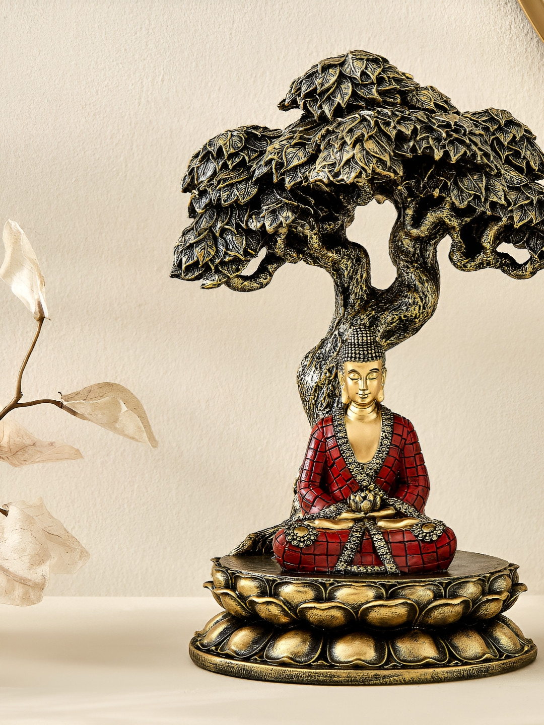 Home Centre Gold-Toned Alpana Ojas Buddha Under Tree Buddha Figurine Showpiece