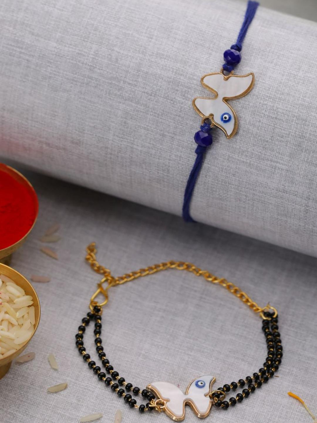 Anouk Women Set Of 2 Blue Black & Gold-Toned Butterfly Charms With Evil Eye Rakhi