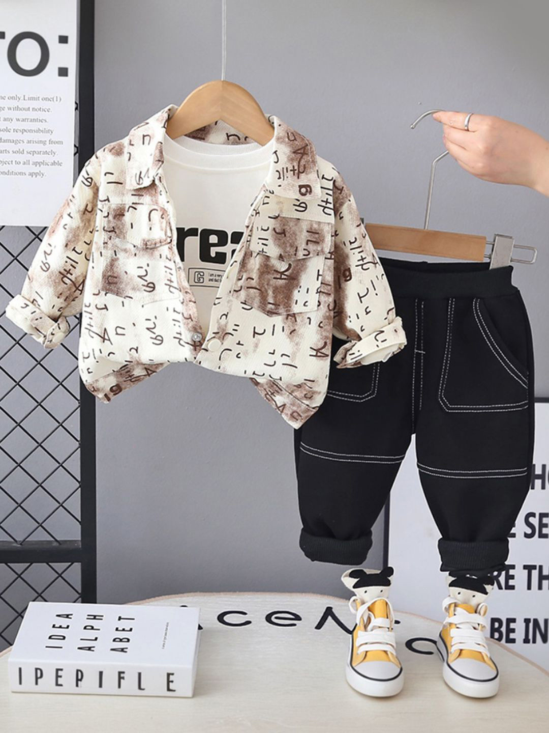 INCLUD Boys Abstract Printed Shirt Collar Shirt With T-Shirt and Pants