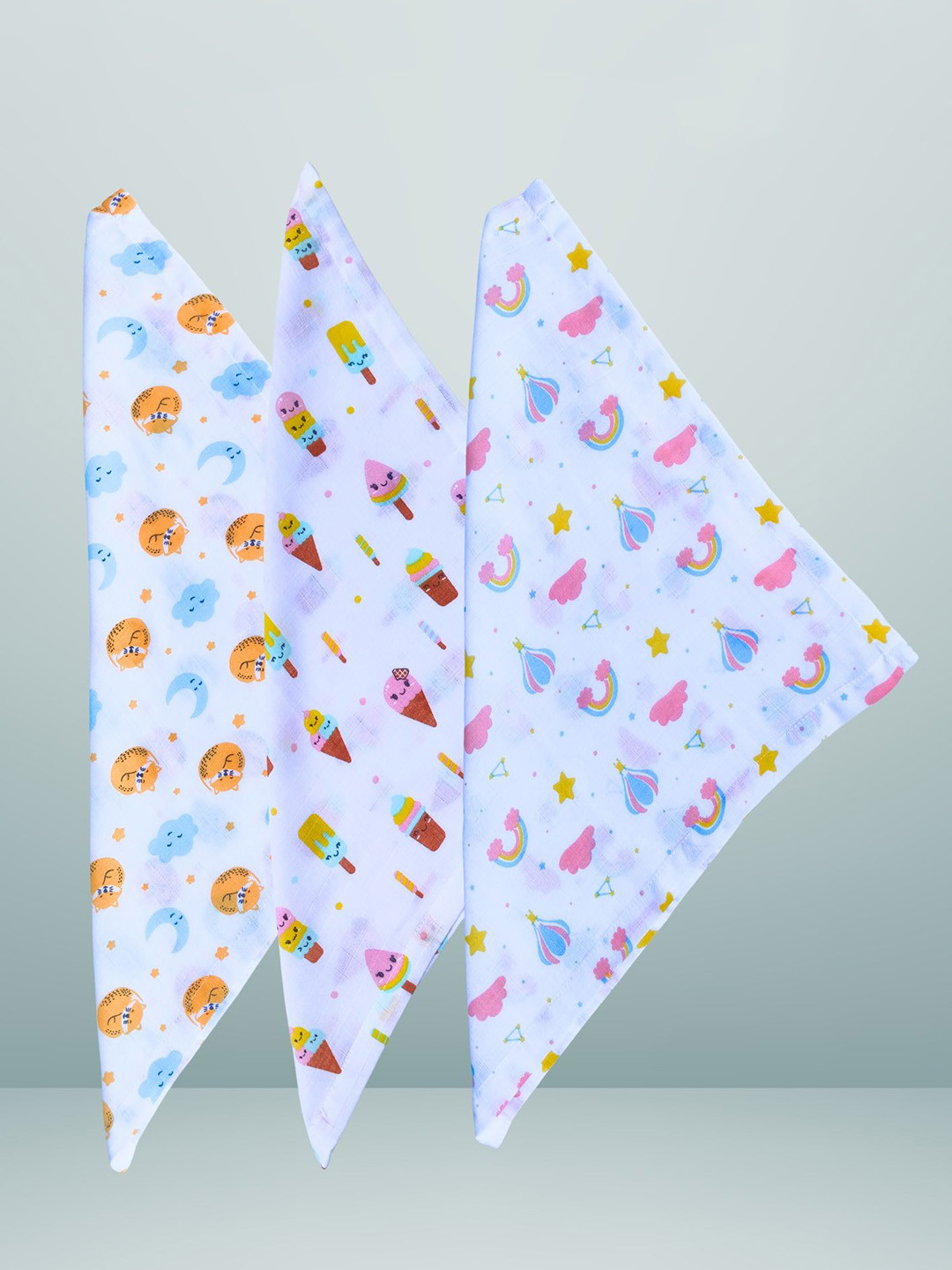 BAESD Set Of 3 Printed Organic Muslin Cotton Baby Washcloths
