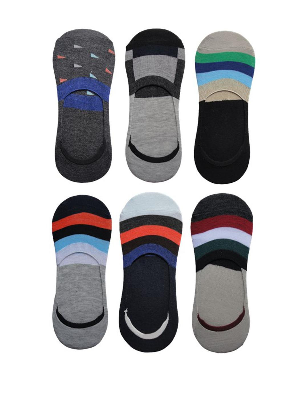 VOICI Unisex Pack of 6 Multi-Color Striped No-Show Loafer Socks