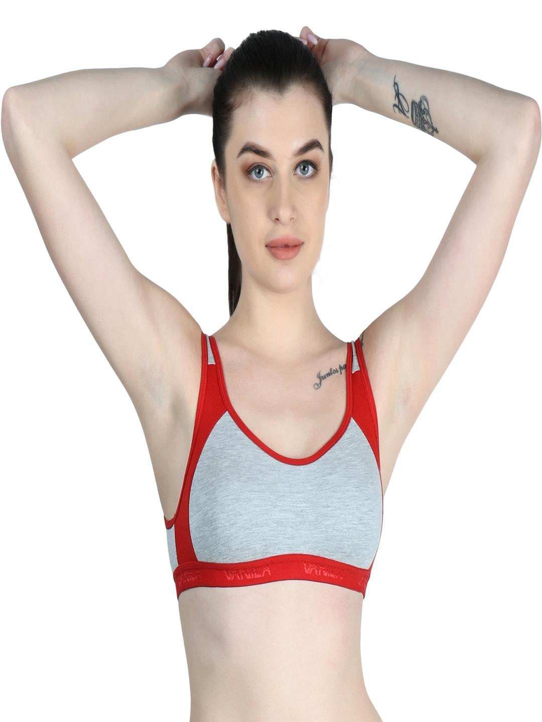 Vanila Sports Bra for Women, Red/Black/Magenta with Contrast Straps, Pack of 3