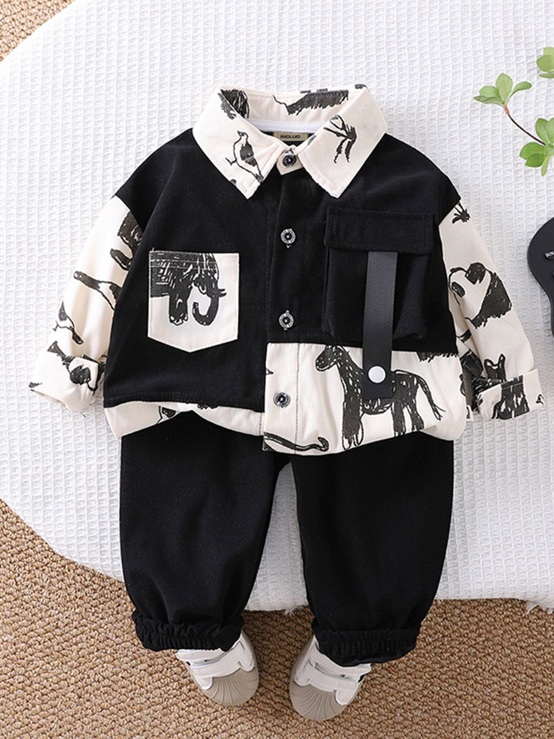 INCLUD Infant Boys Animals Printed Shirt Collar Shirt With Pant