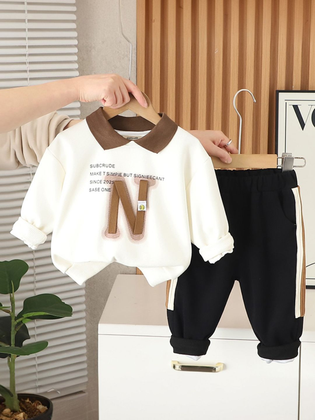 INCLUD Infant Boys Typographic Printed Polo Sweatshirt With Pants