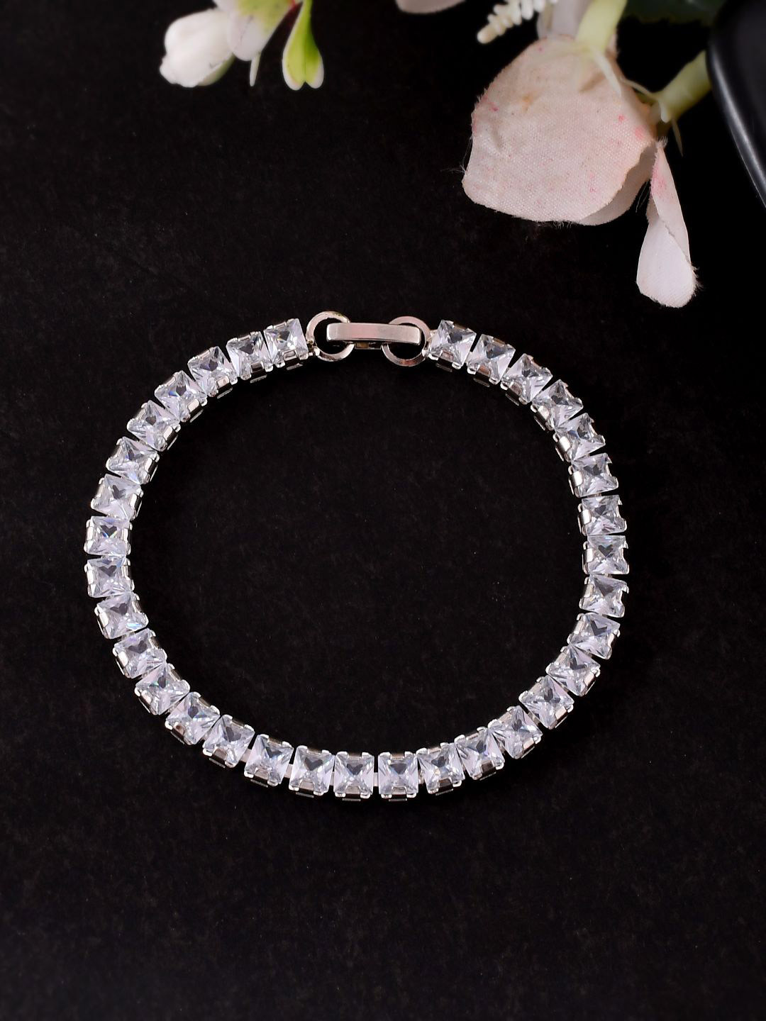 Silvermerc Designs Silver-Plated Cubic Zirconia Studded Square-Cut Wraparound Bracelet