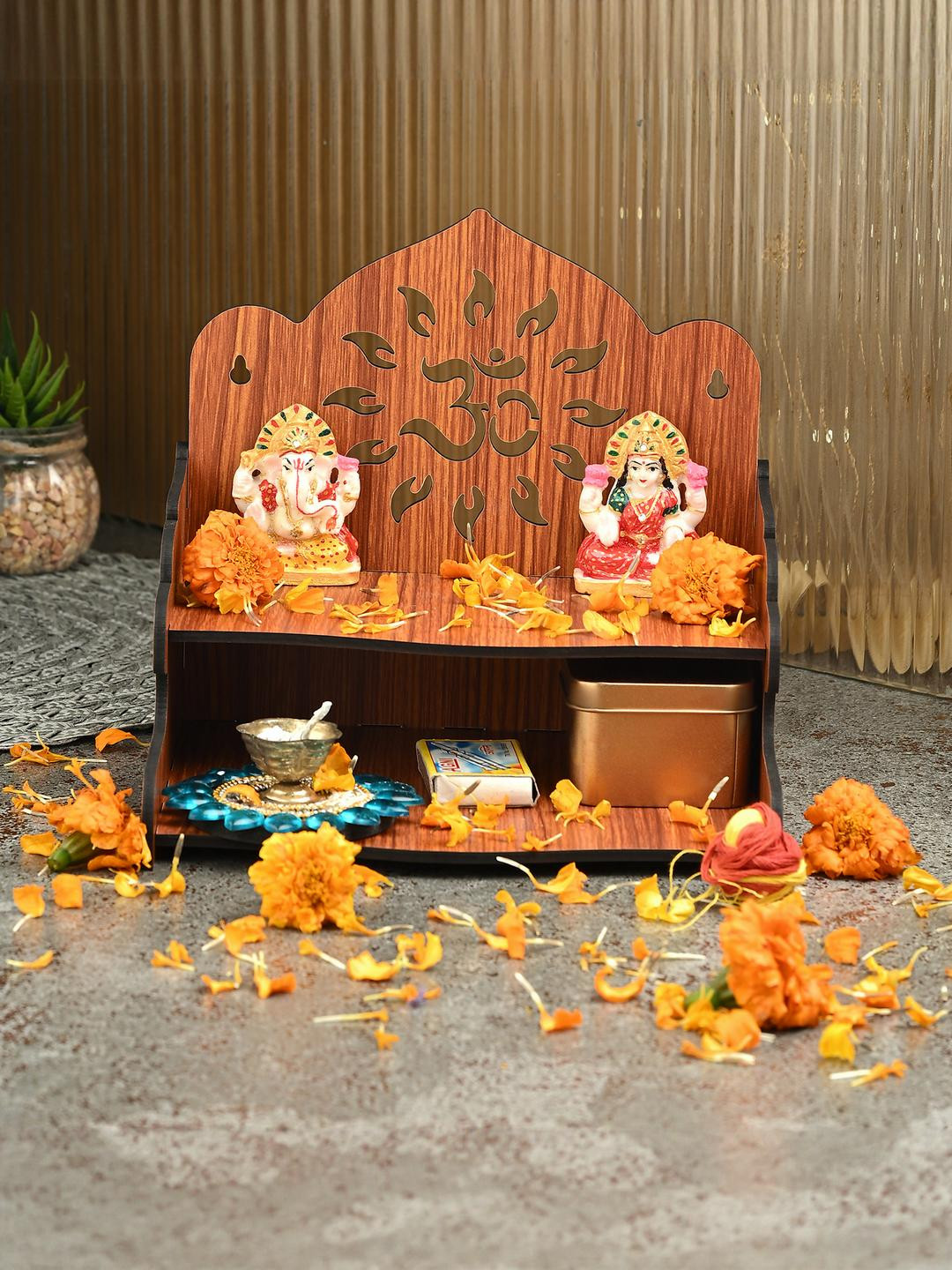 Gojeeva Brown Free Standing Without Door Home Temple