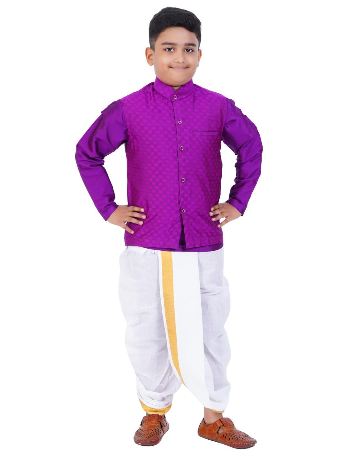 SKV ETHNIVERSE Boys Polyester  Kurta & Dhoti Pants