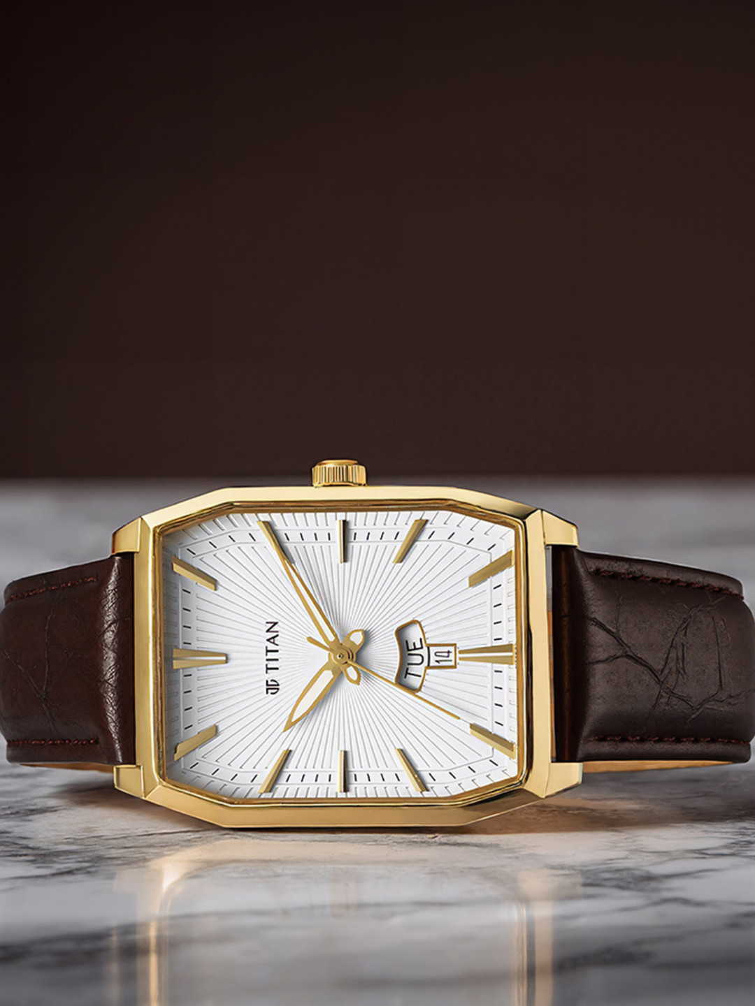 Titan Men Leather Textured Straps Analogue Watch 1876YL02