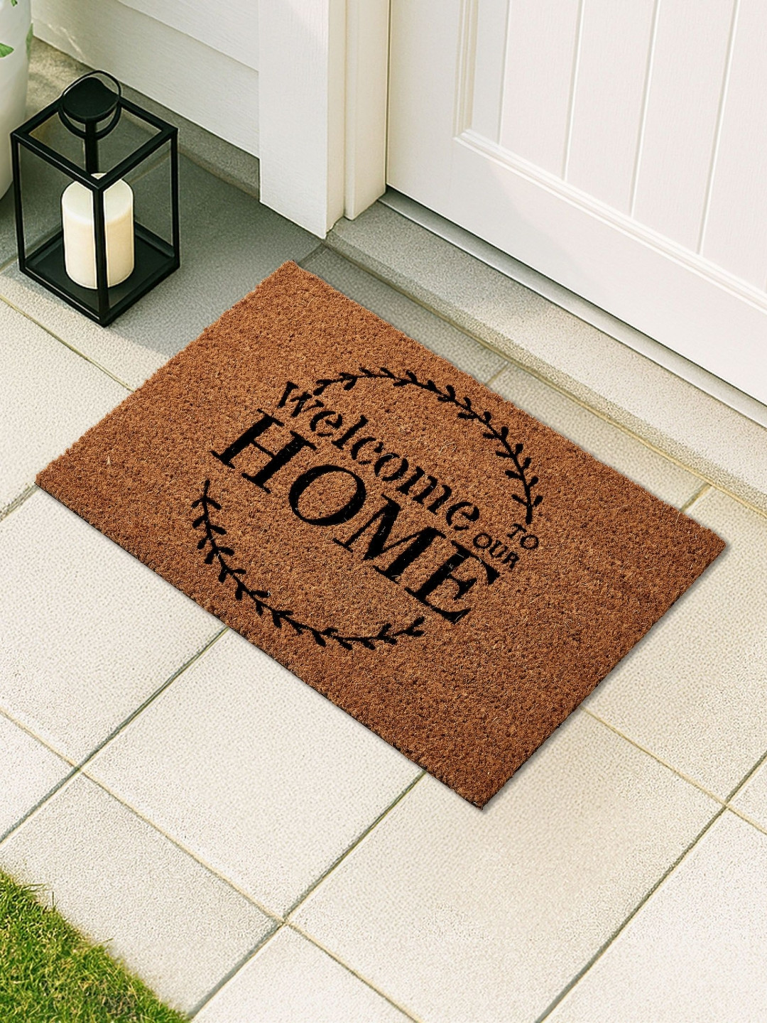 Home Centre Brown & Black Textured Coir Doormat