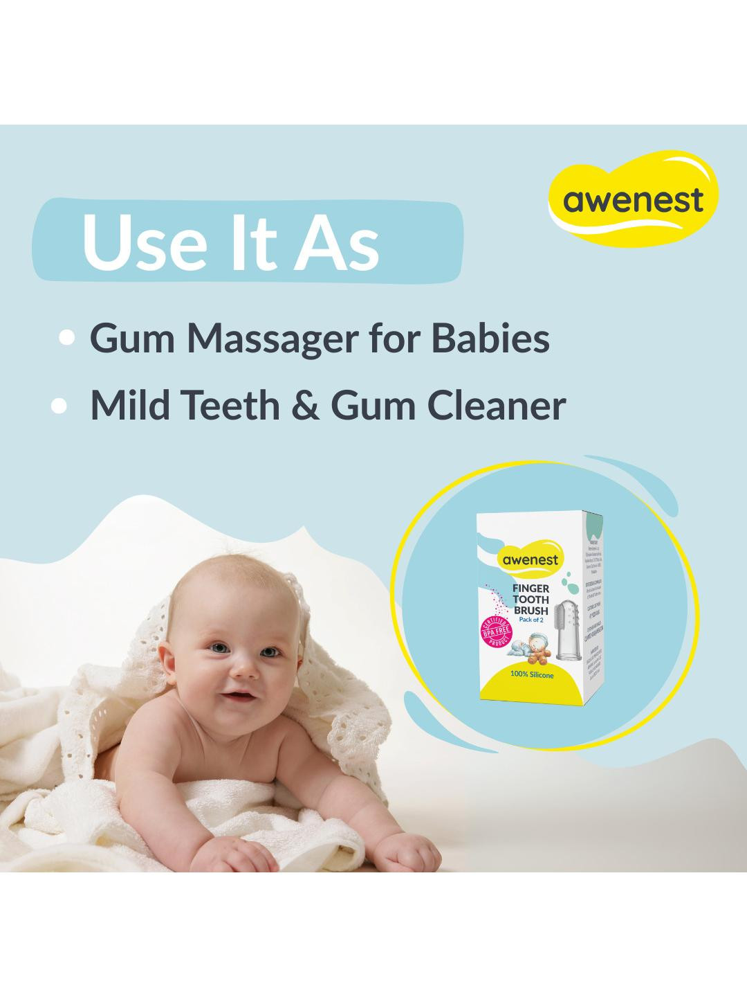 awenest Pack Of 2 Kids Silicone Finger Manual Toothbrush