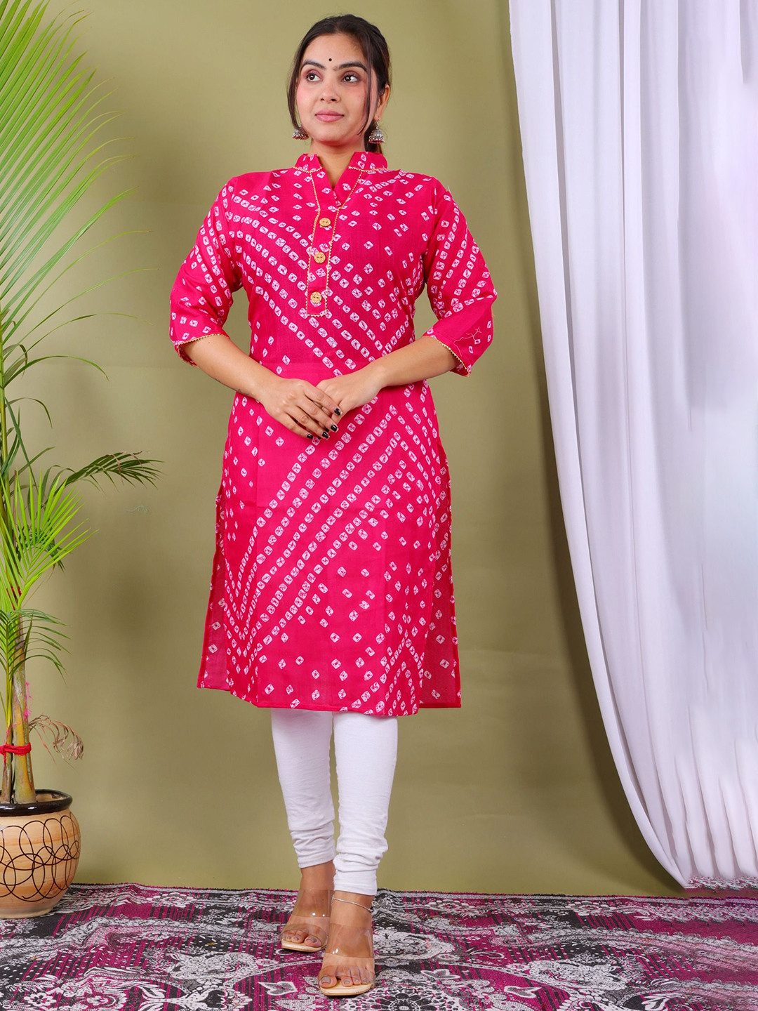 Parth style Fashion Women Bandhani Printed Zari Cotton Kurta