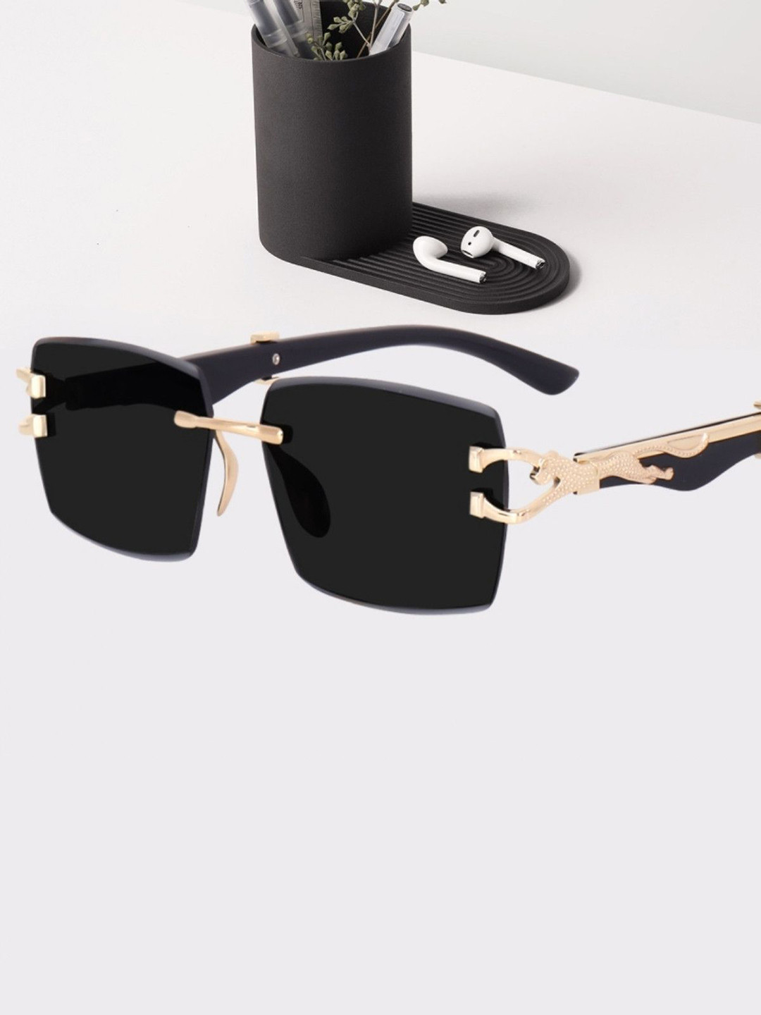 HAYDEN haiza Men Black Square Sunglasses with Polarised Lens BJDD-Black