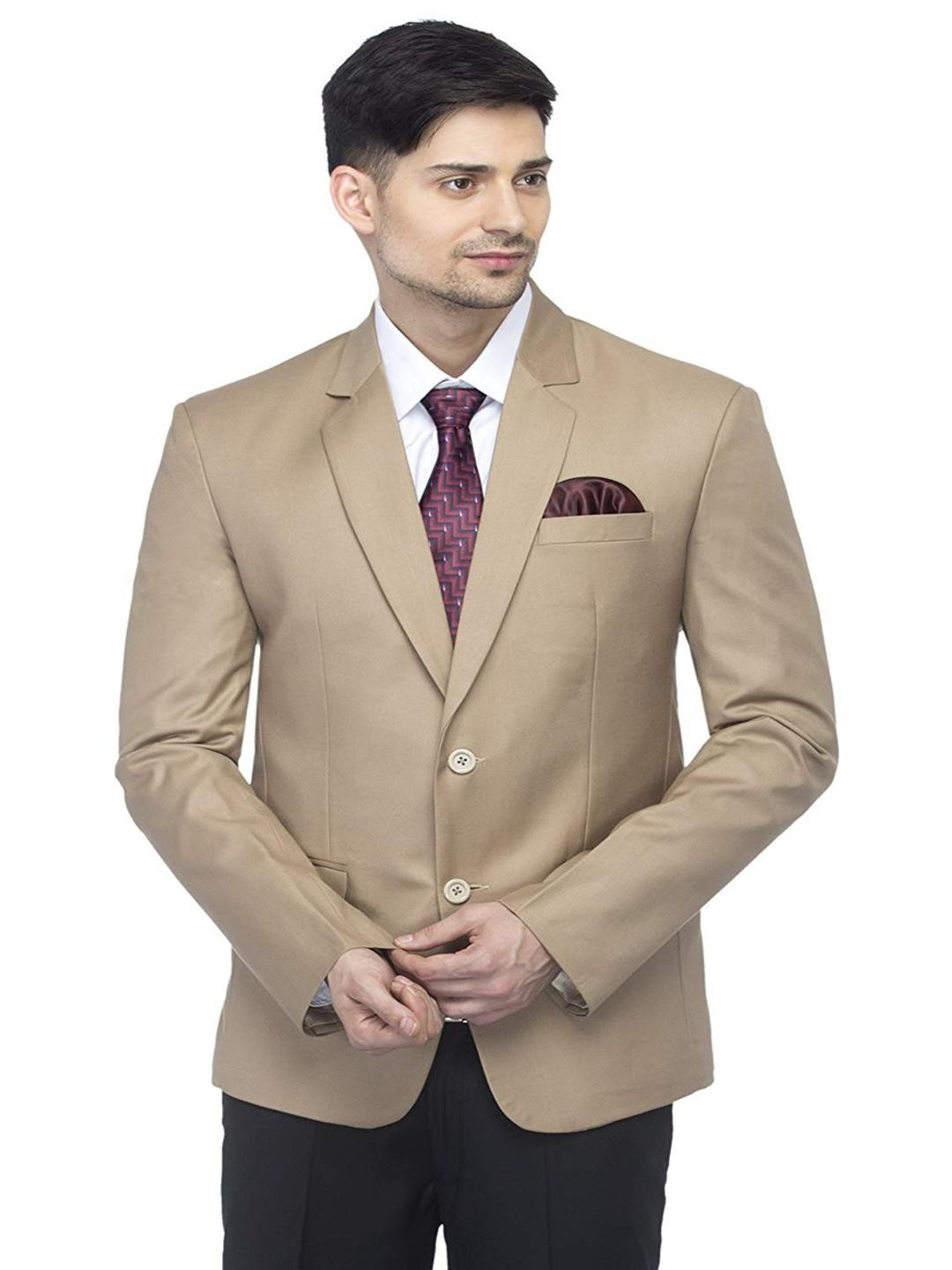 DHINGRA Men Beige Slim Fit Single-Breasted Formal Blazer
