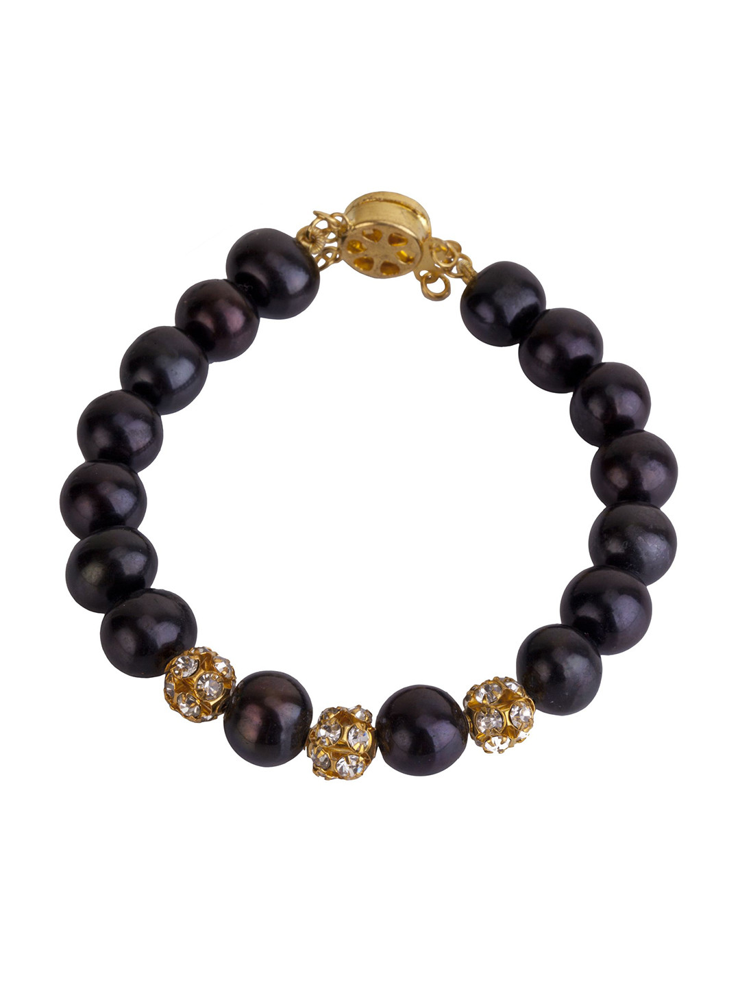 D.D Pearls Cubic Zircon Studded & Tahitien Freshwater Pearl Beaded Wraparound Bracelet