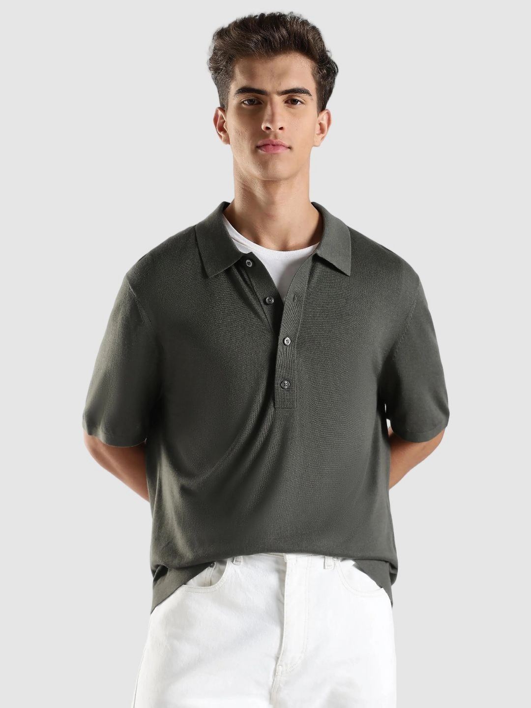 Calvin Klein Jeans Men Solid Polo Collar Silk Relaxed Fit T-shirt