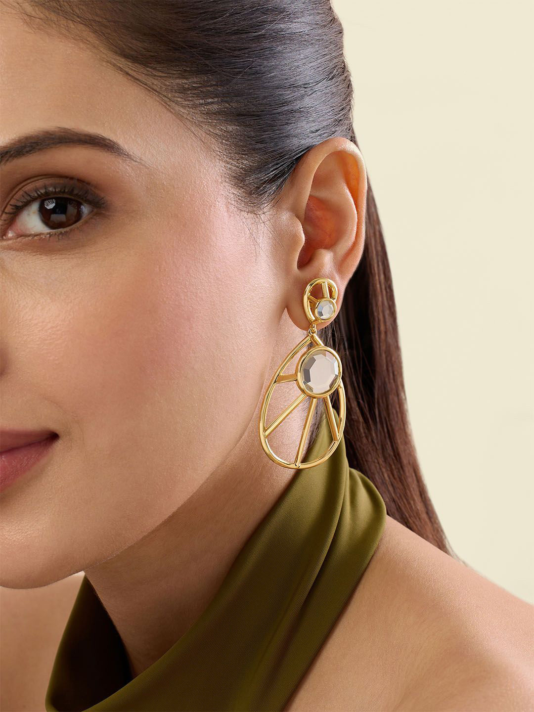 Isharya Ayaana 18Kt Gold Plated Filigree And Mirror Teardrop Shaped Drop Earrings