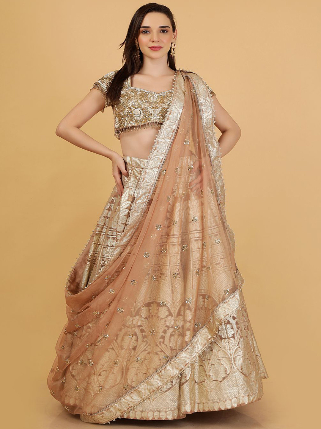 MILU MADAN Floral Embroidered Organza Beads & Stones Lehenga With Choli &  Dupatta