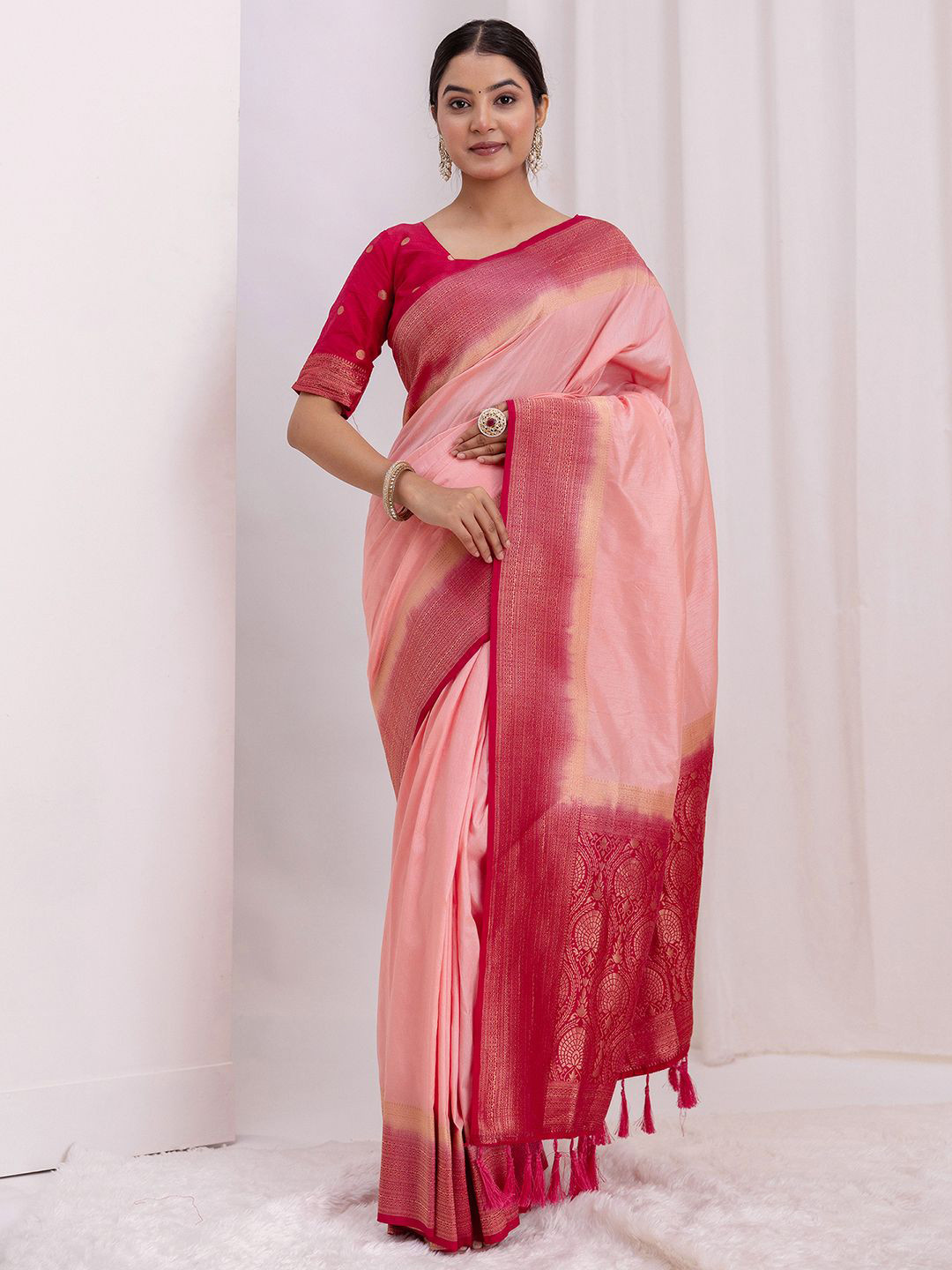 Satrani Woven Design Zari Detail Art Silk Saree