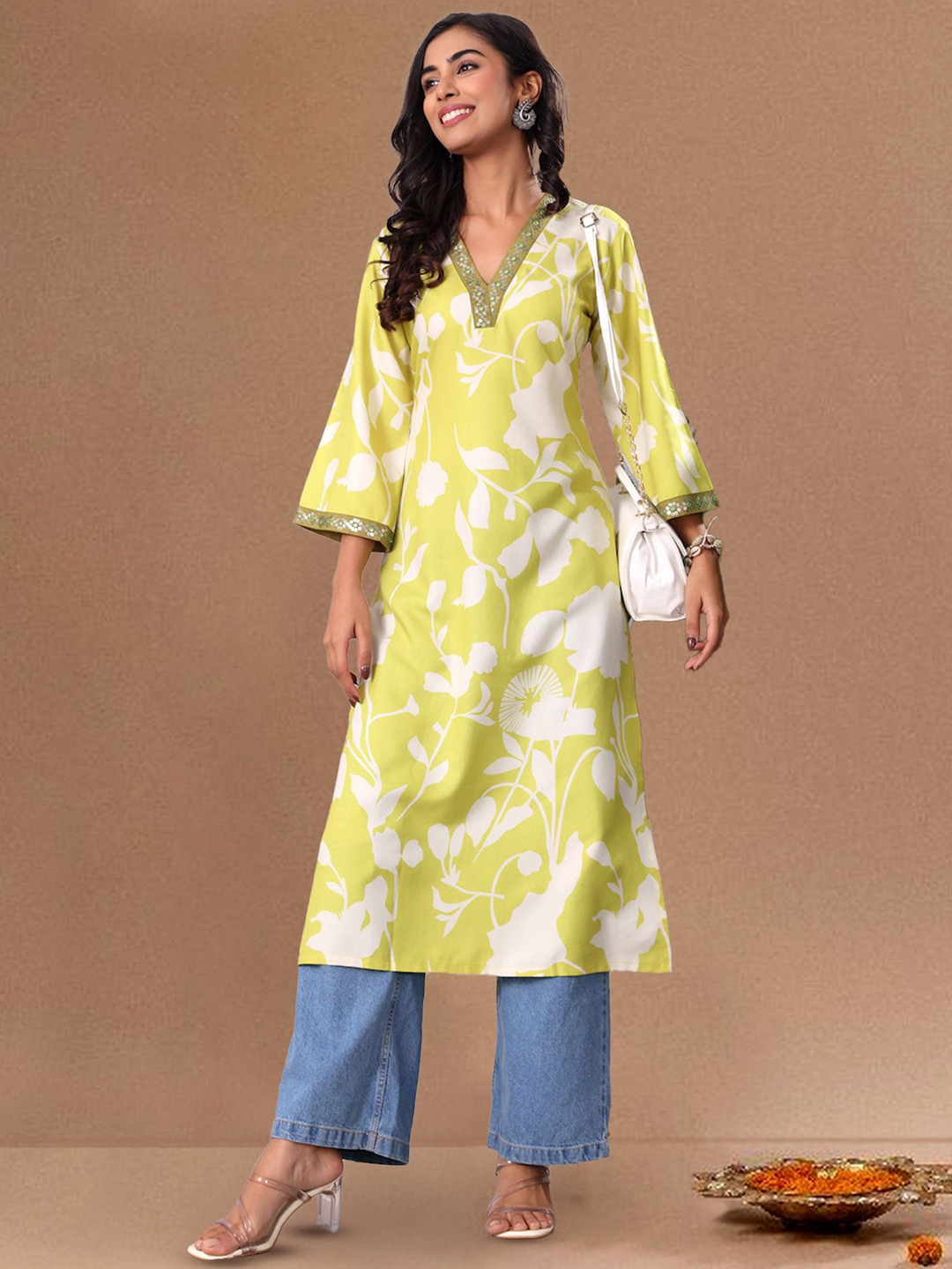 all about you Women Floral Printed Screen Print Daily Cotton A-Line Kurta