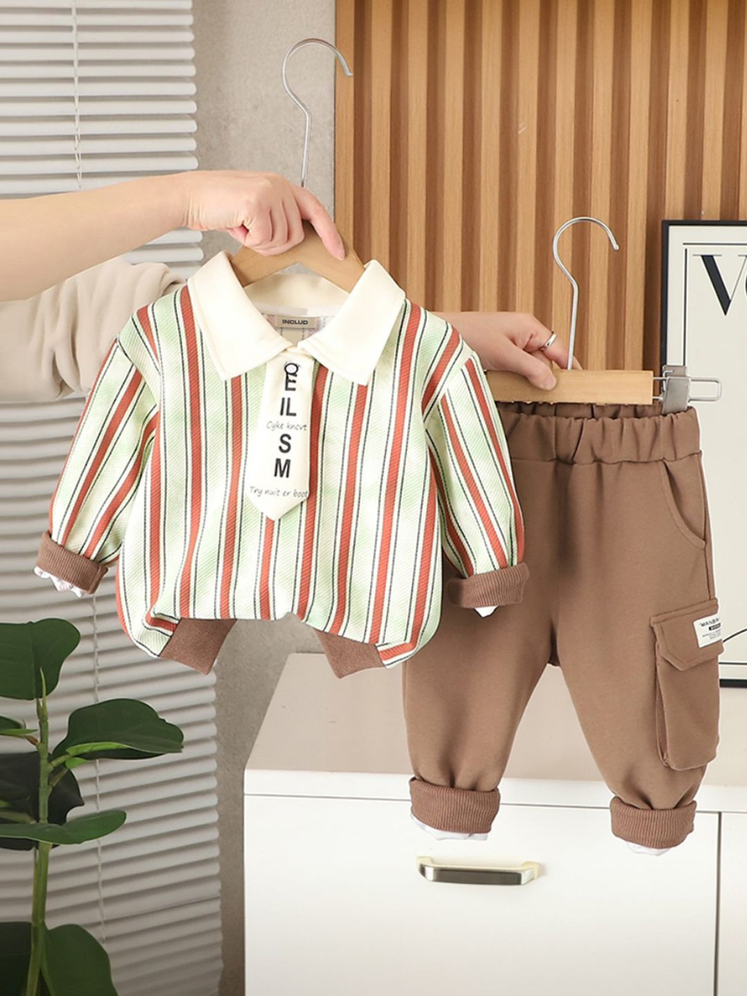 INCLUD Boys Stripes Polo Collar Sweatshirt With Pants