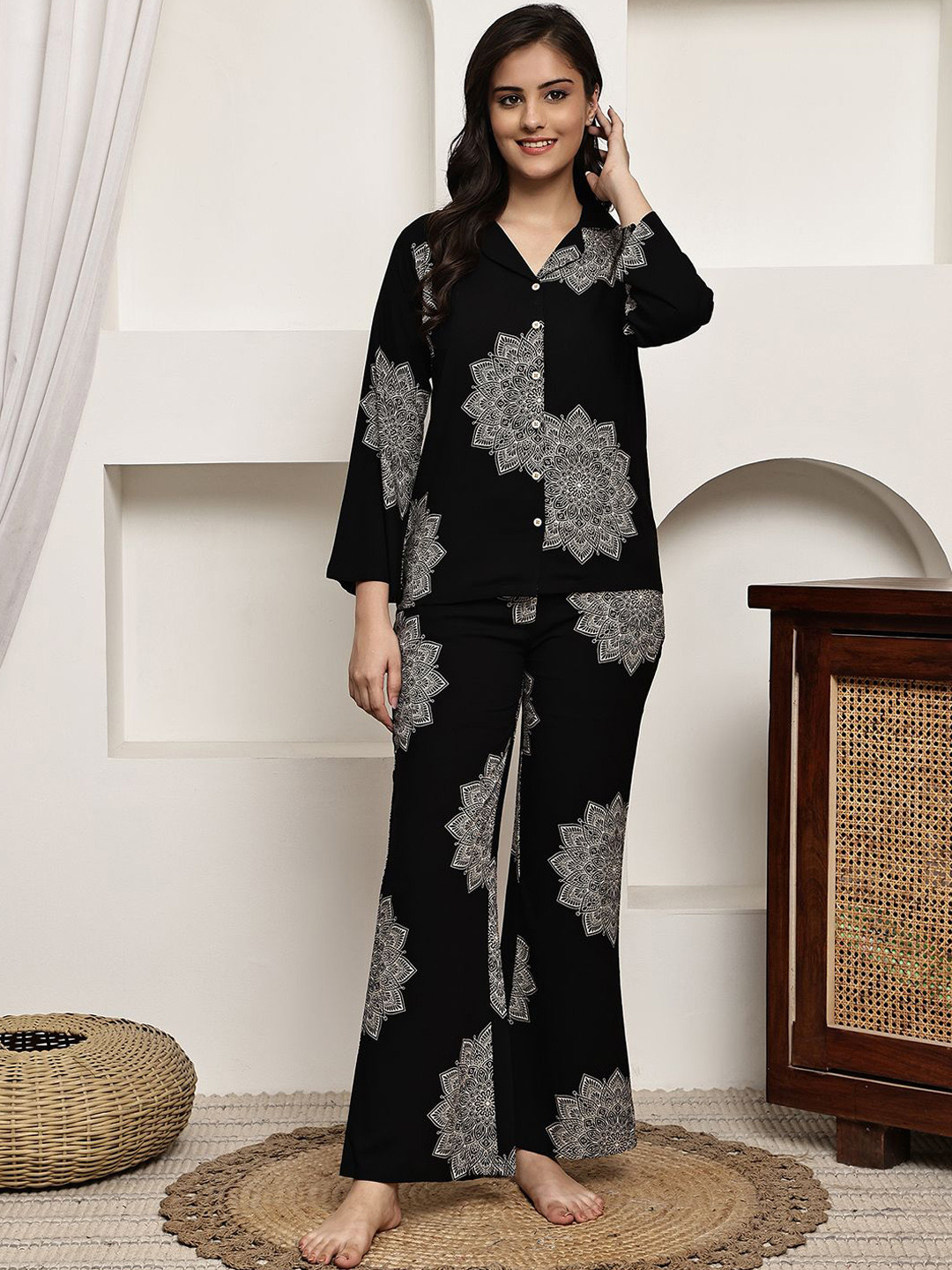 Claura Ethnic Motifs Shirt with Pyjamas Night Suit