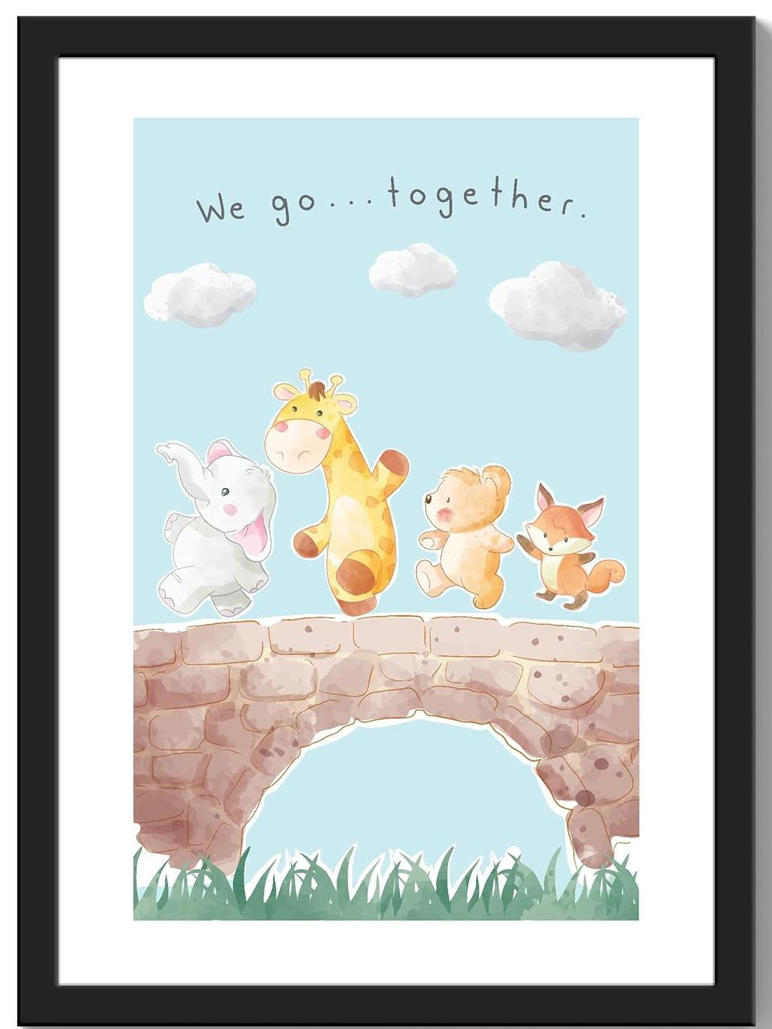 TAGVE White And Multicoloured Happy Animal Walking Bridge Paintings