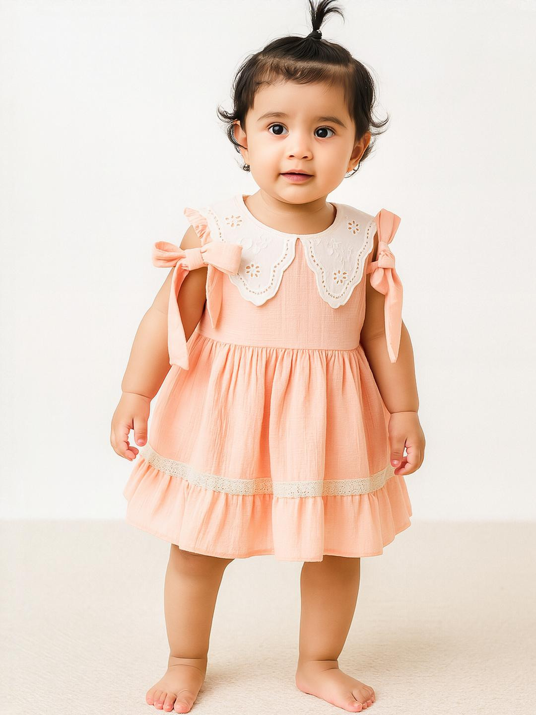 BABY TWINKLES Girls Peach Cotton Dresses