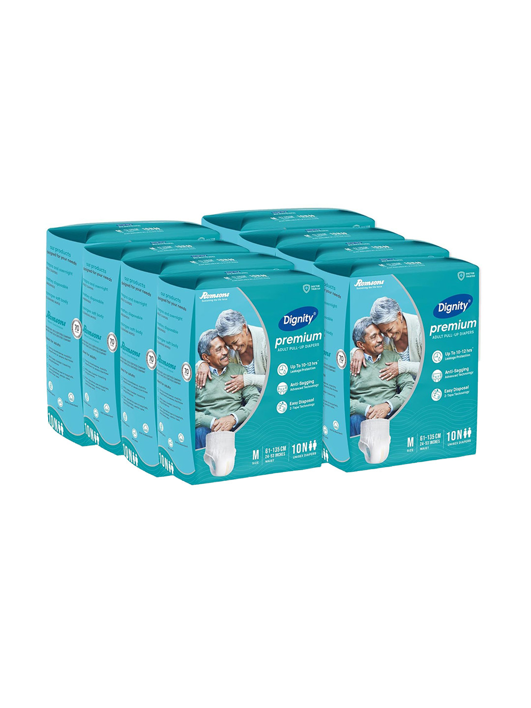 Dignity Set Of 8 Premium Pant Style Adult Diapers - M - 10Pcs Each