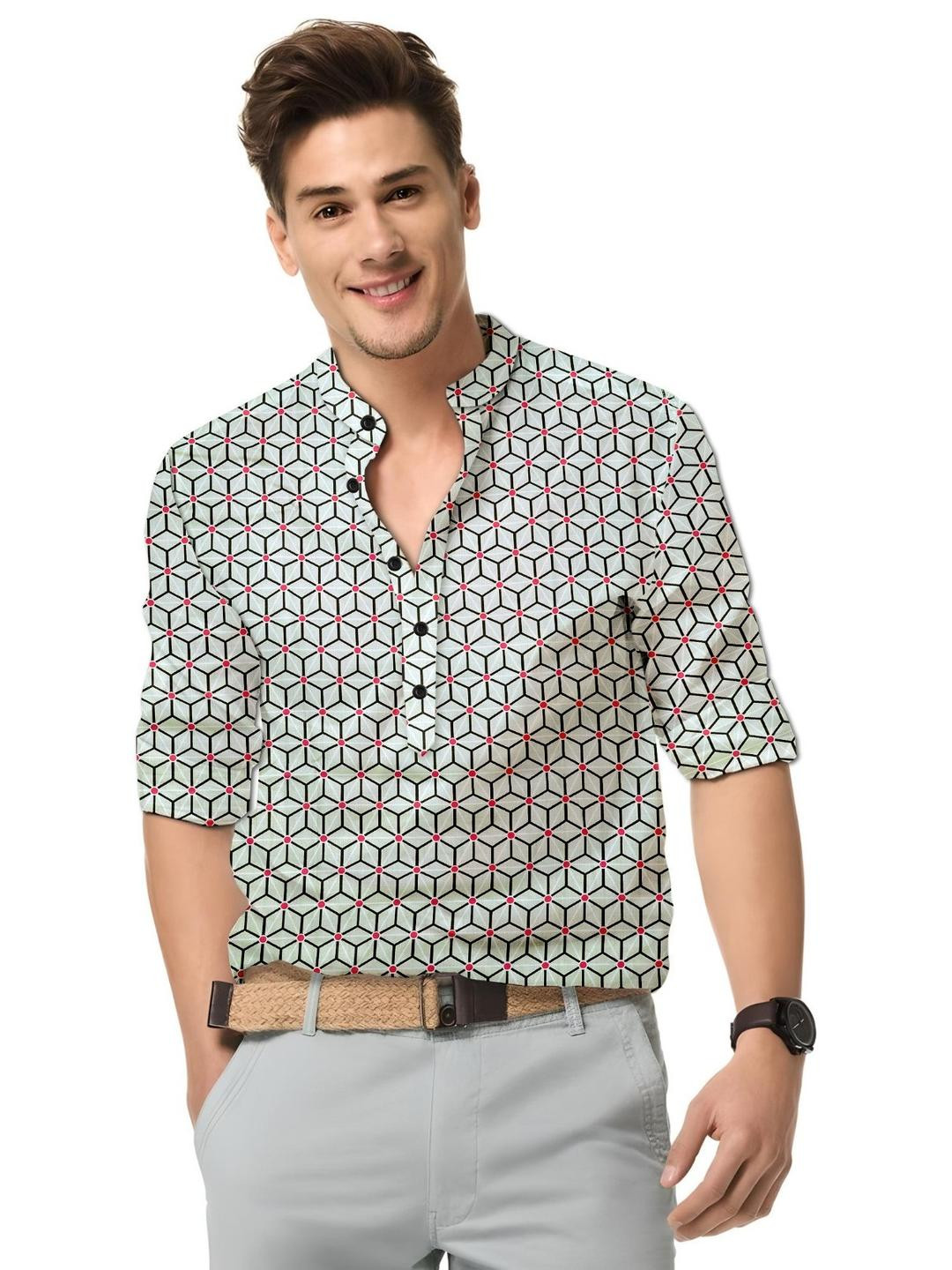 ISUEL FAB Men Grey Cotton Shirts