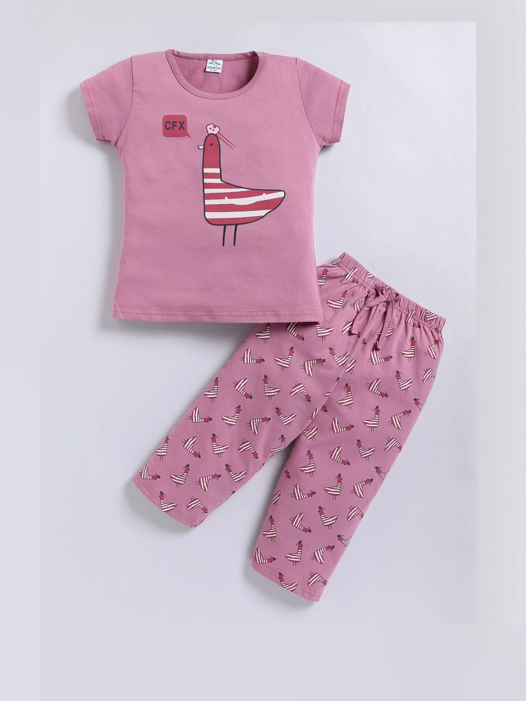 GEMINI Girls Pink Printed Night Suit