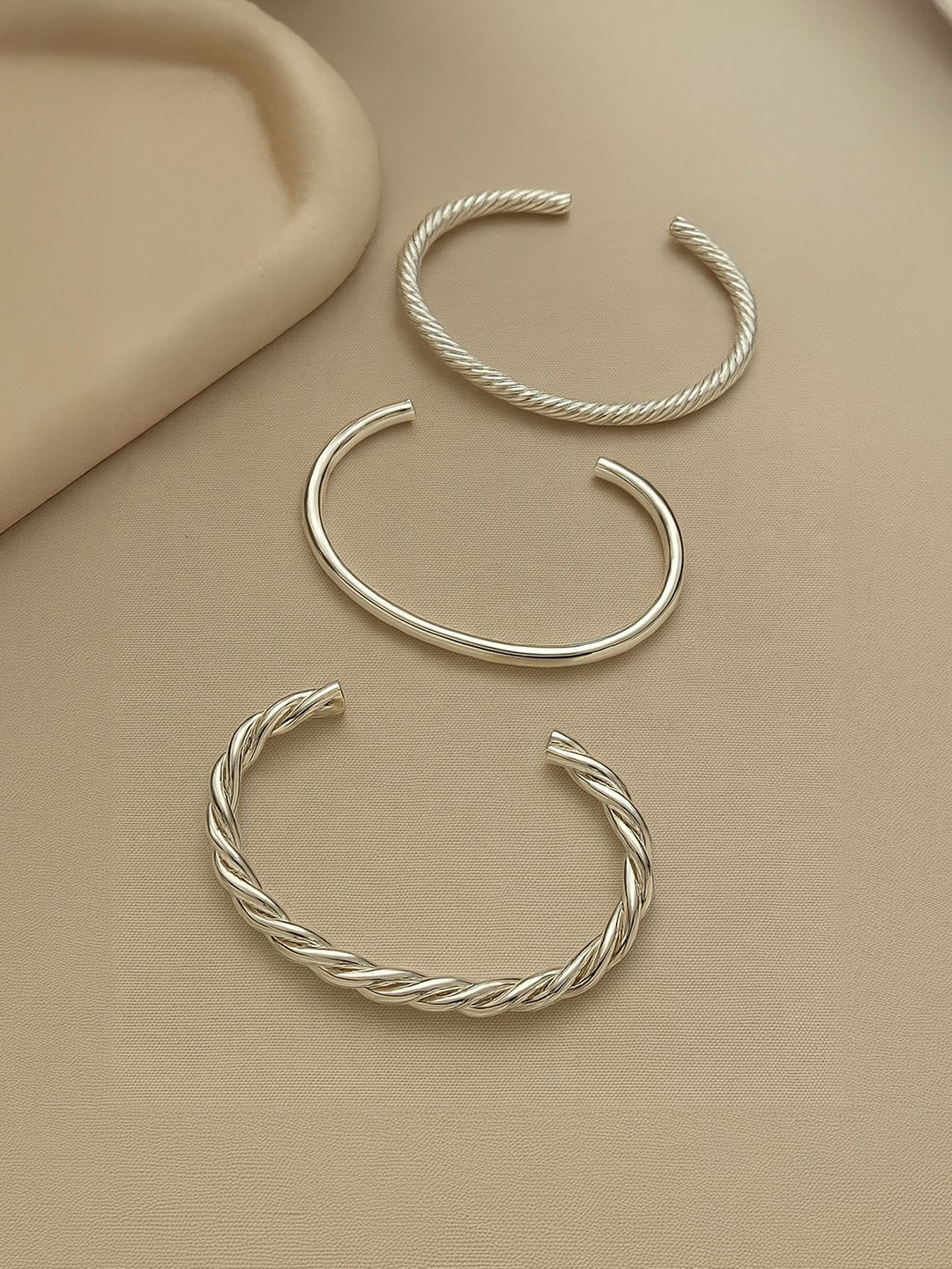 Accessorize Set Of 3 Silver Twisted Bangles Cuff Bracelet