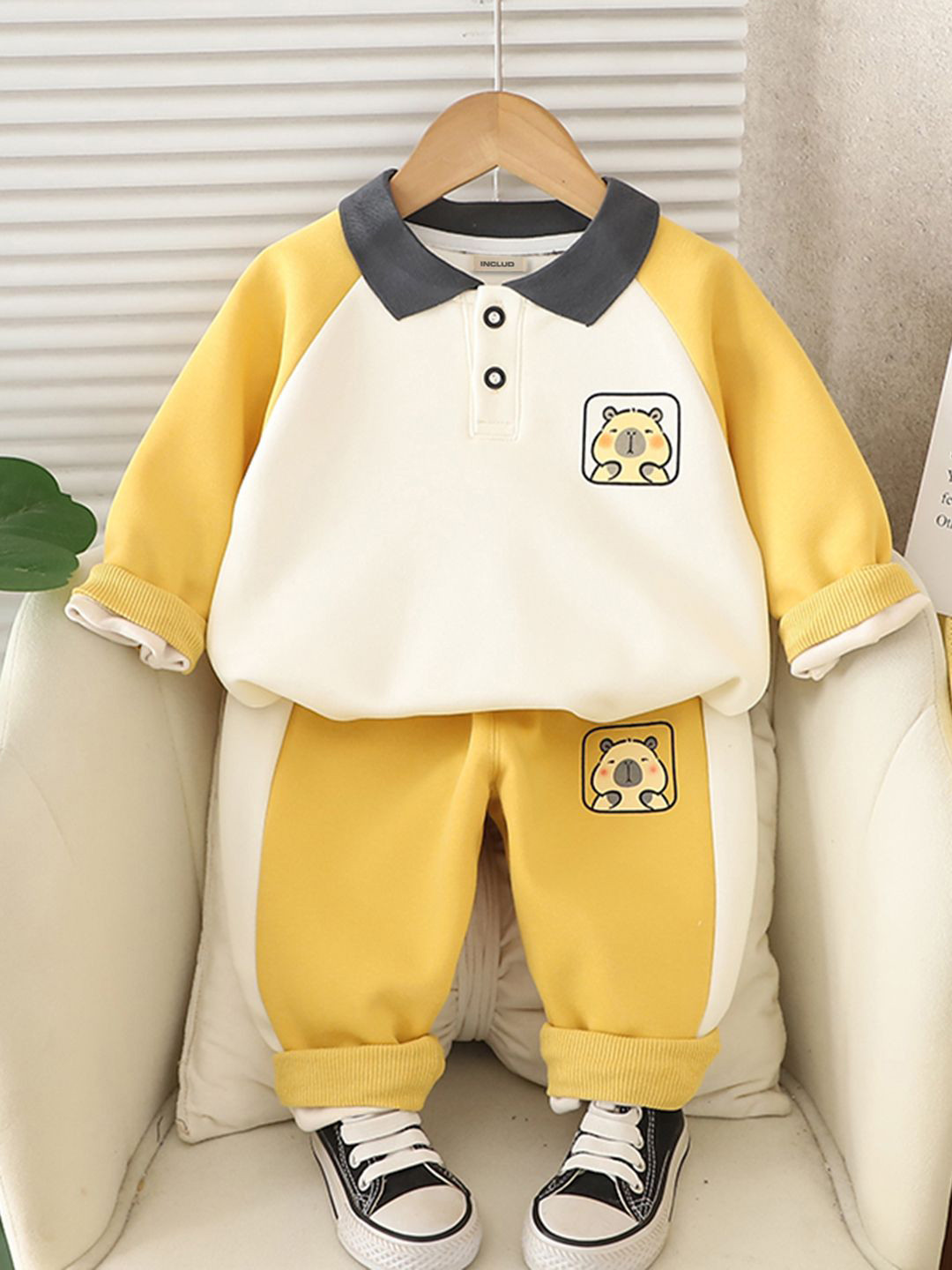 INCLUD Boys Capybara Printed Polo Neck Sweatshirt With Pant