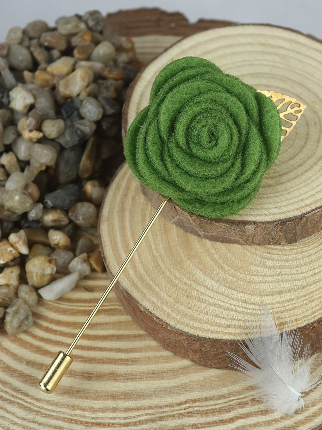 House of Pataudi Olive Green Flower Brooch