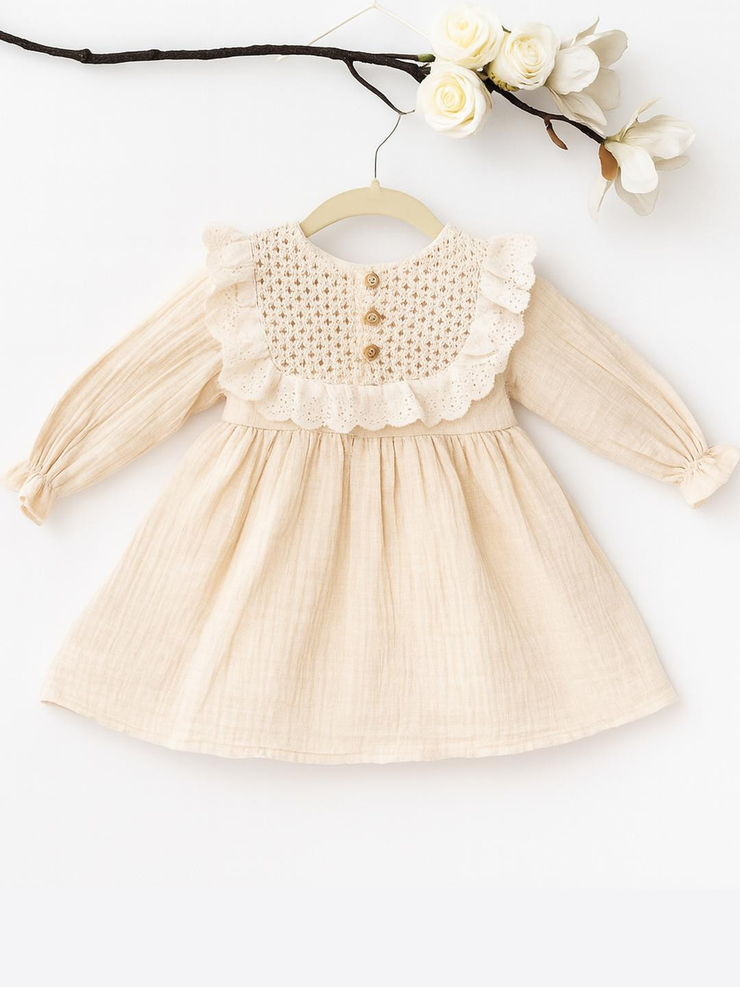 BABY TWINKLES Girls Cream Cotton Dresses
