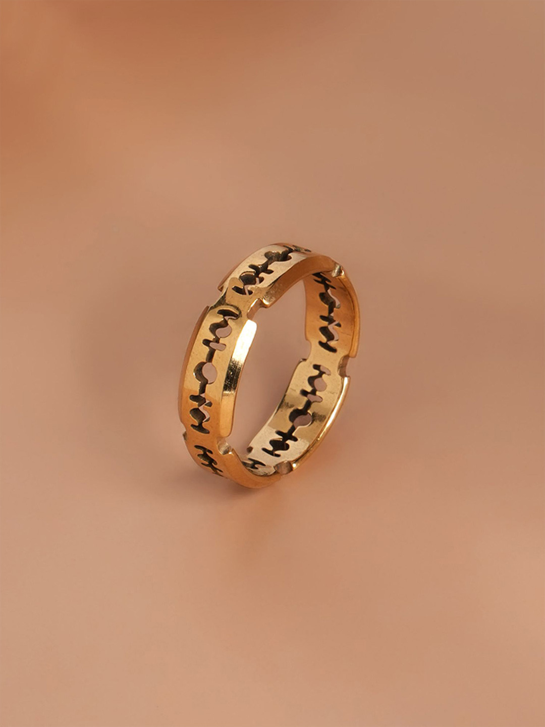 PALMONAS Men Gold Ring with Cut-Out Design for Mens (Size- 6) - Waterproof & Anti-Tarnish