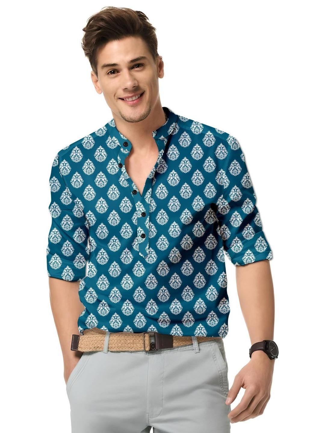 ISUEL FAB Men Blue Cotton Shirts