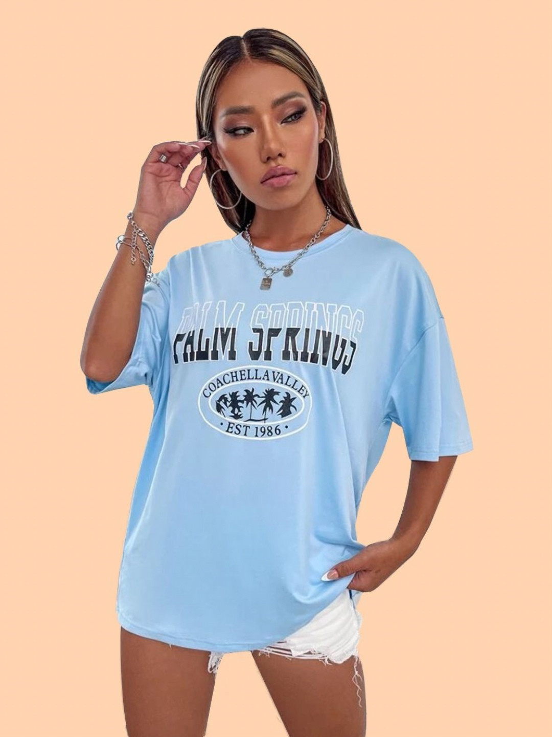 Christy World Women Typography Printed Round Neck Oversized T-shirt
