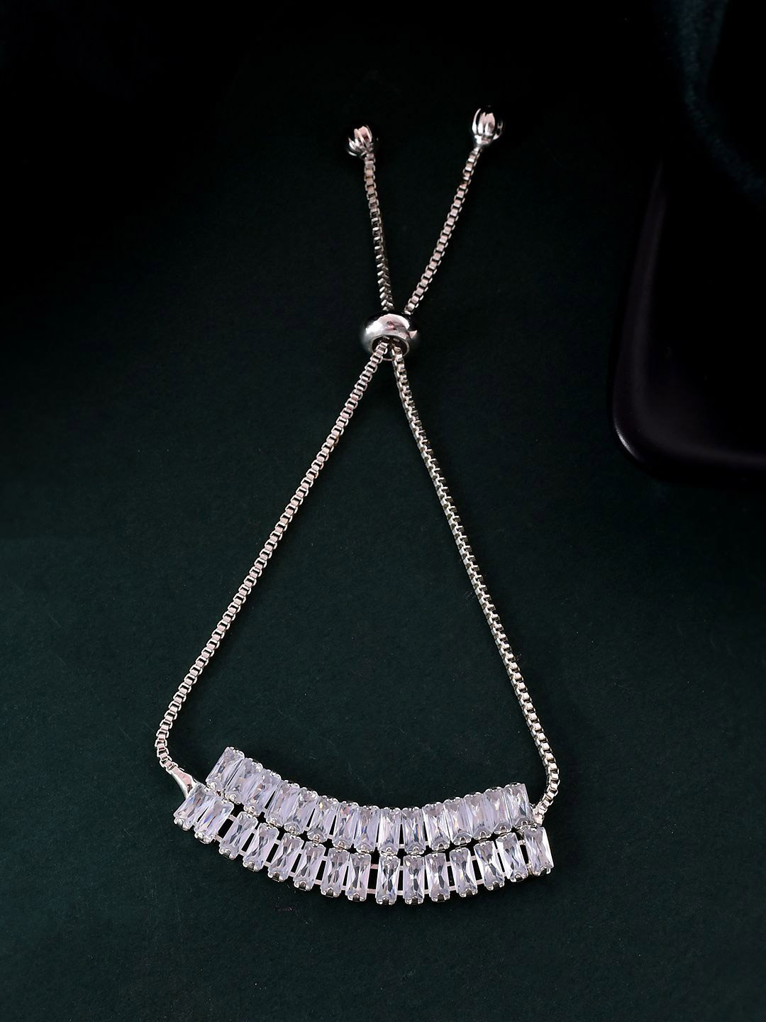 Silvermerc Designs Silver-Plated CrystalsStudded Double Row Adjustable Link Bracelet