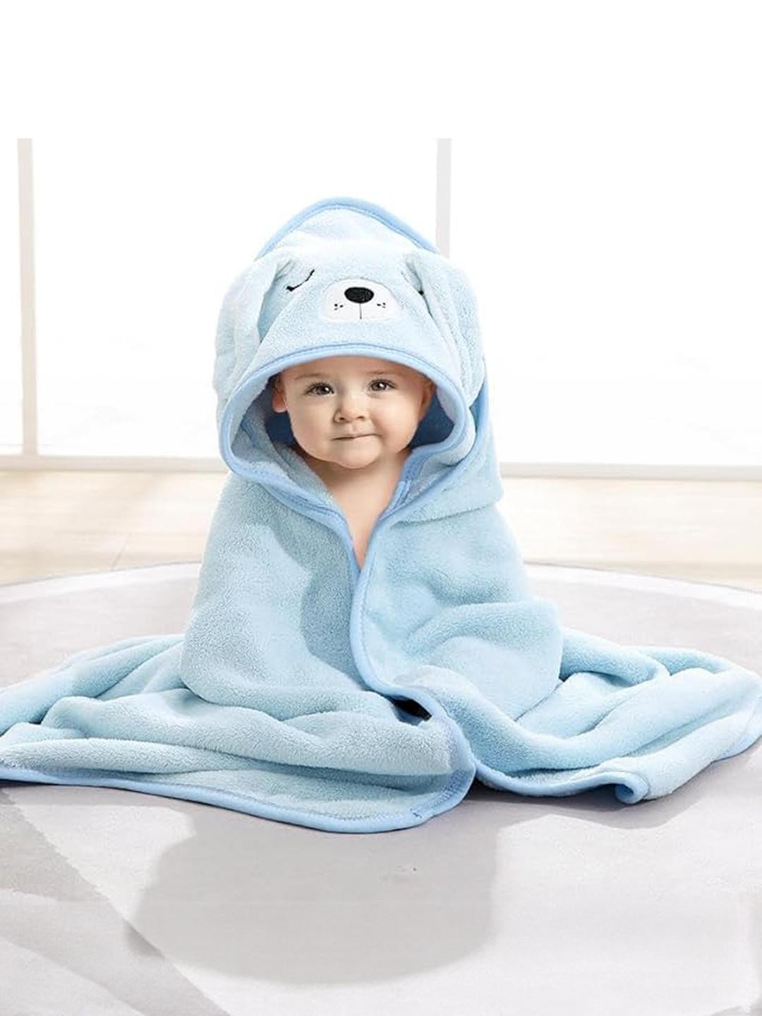 Teri Beri Blue 200 GSM Cotton Hooded Baby Bath Towel