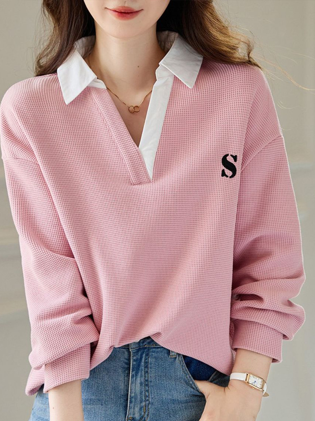 StyleCast Women Typography Self Design Shirt Collar Top