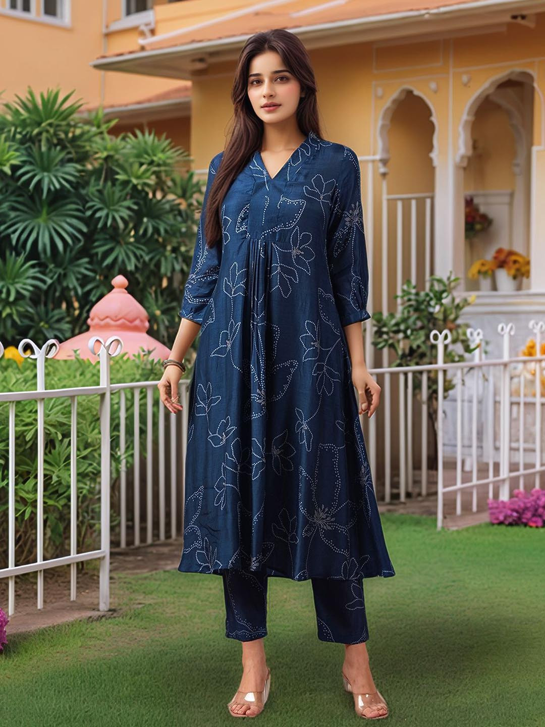 Moda Rapido Women Bandhani Print Anarkali Kurta with Trousers