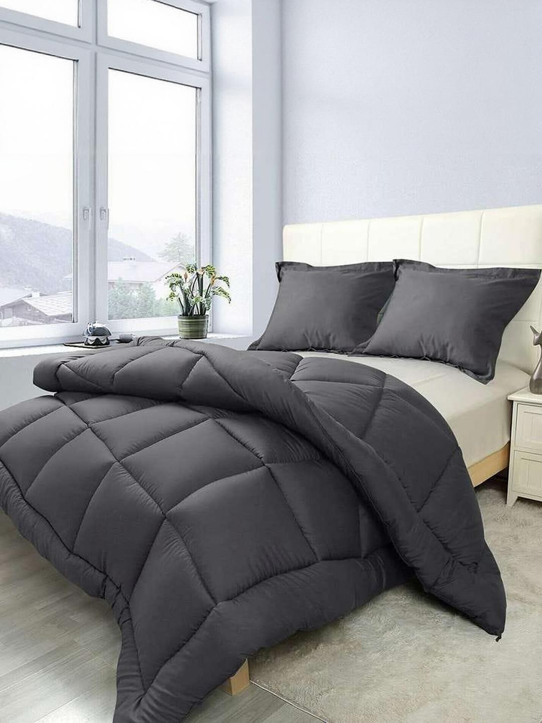 Doristyle Silver-Toned Checked Microfiber Heavy Winter 500 GSM Double Bed Comforter