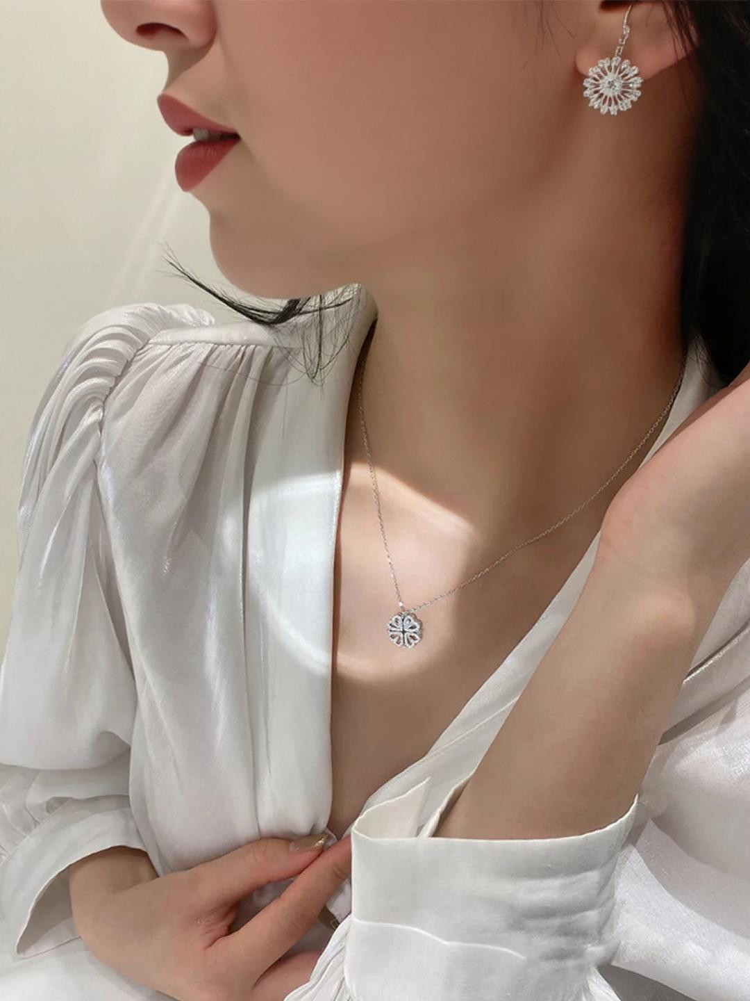 DressBerry DressBerry Silver Chain With Heart Shaped Multi Wearing Magnetic 2 in 1 Pendant