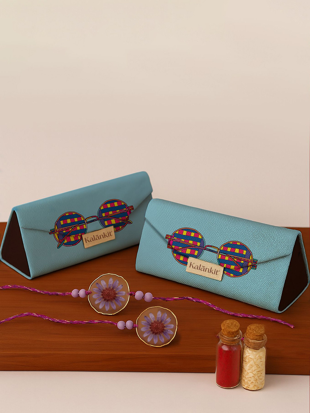 Kalankit Rakhi with Set Of 2 Trifold Sunglass Cases Rakhi Gift Set
