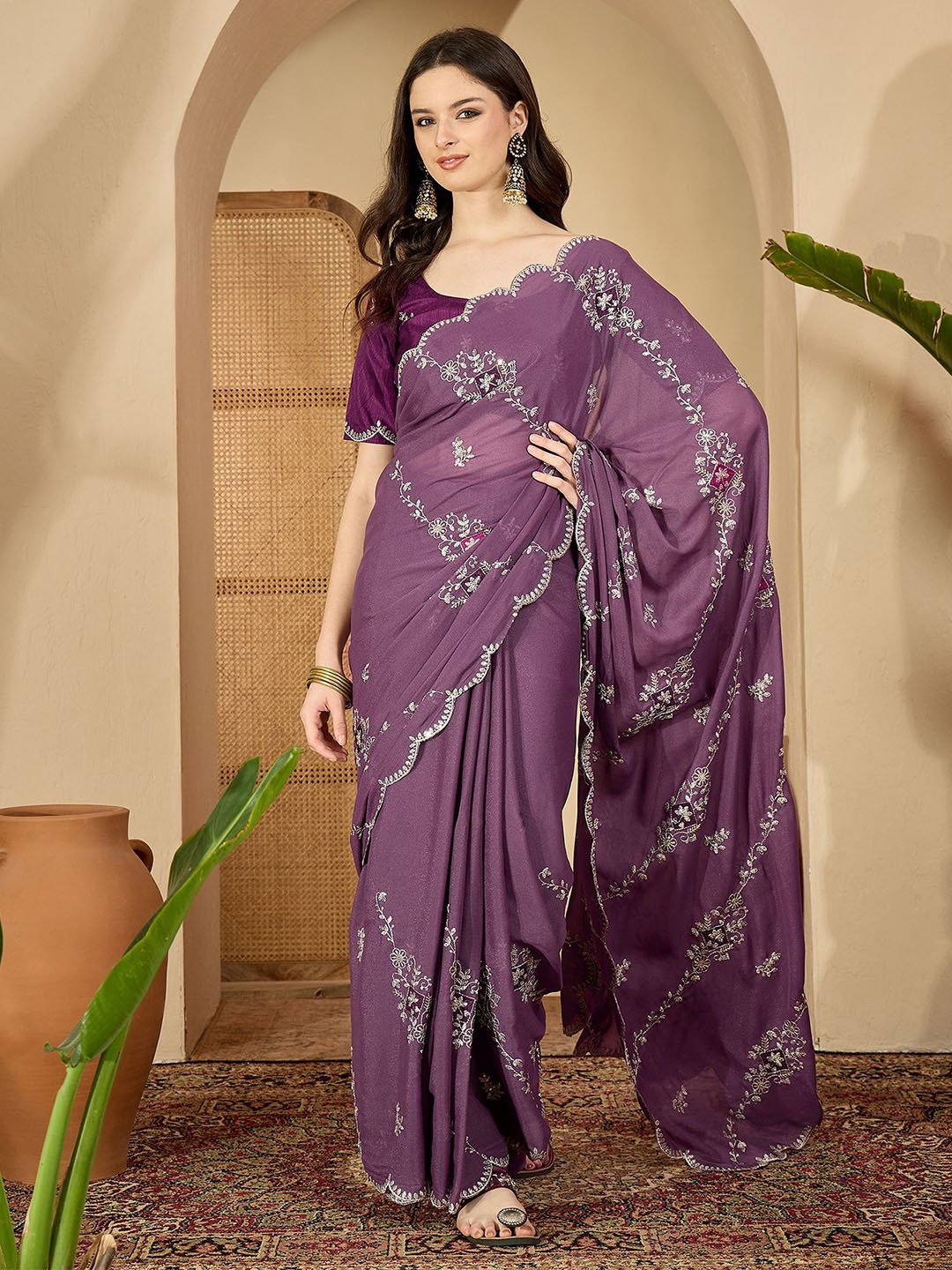 Sangria Ethnic Motif Embroirdered Sequinned Saree
