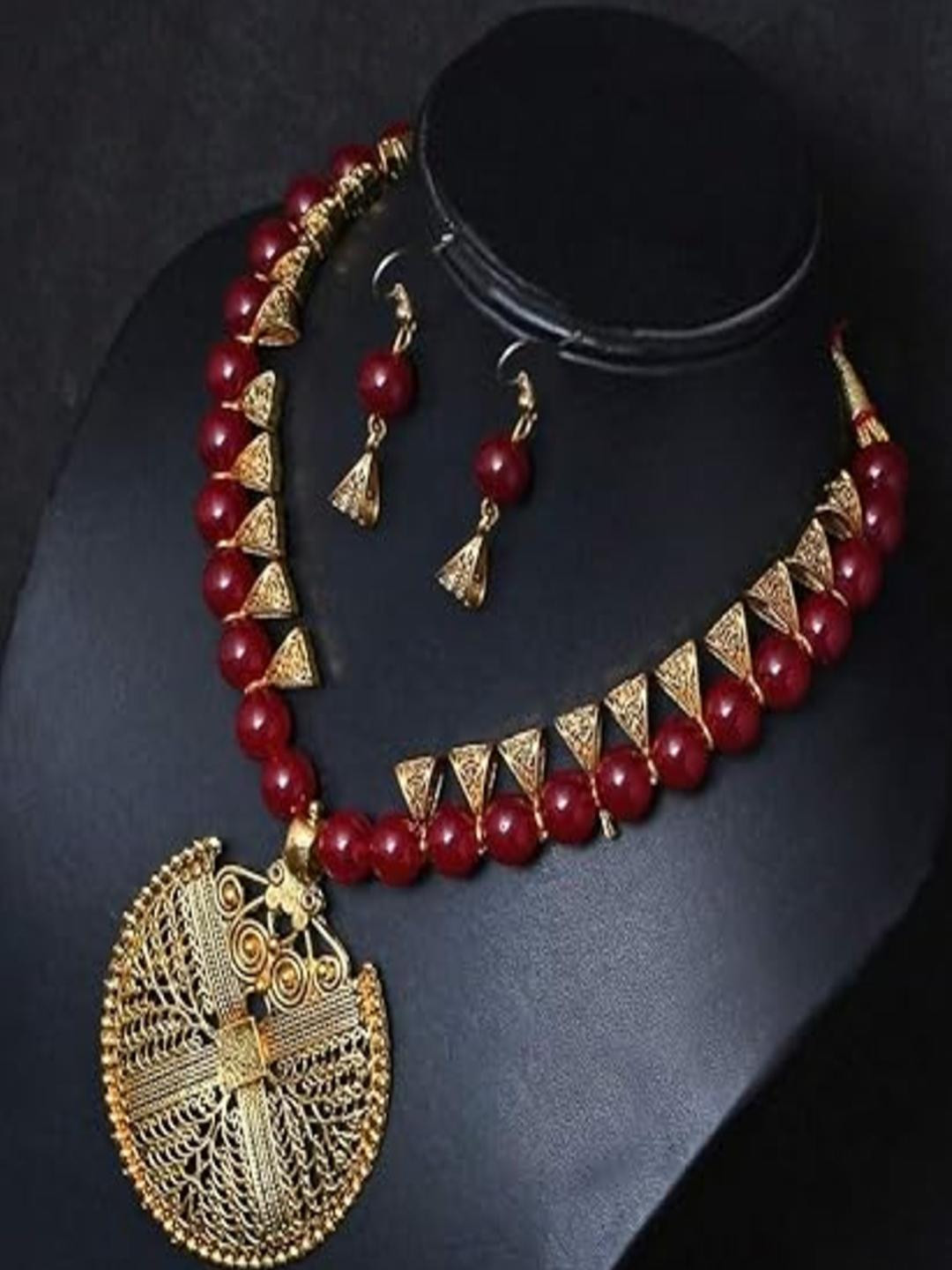 BMINO Latest traditional Gold pleated necklace jewellery set
