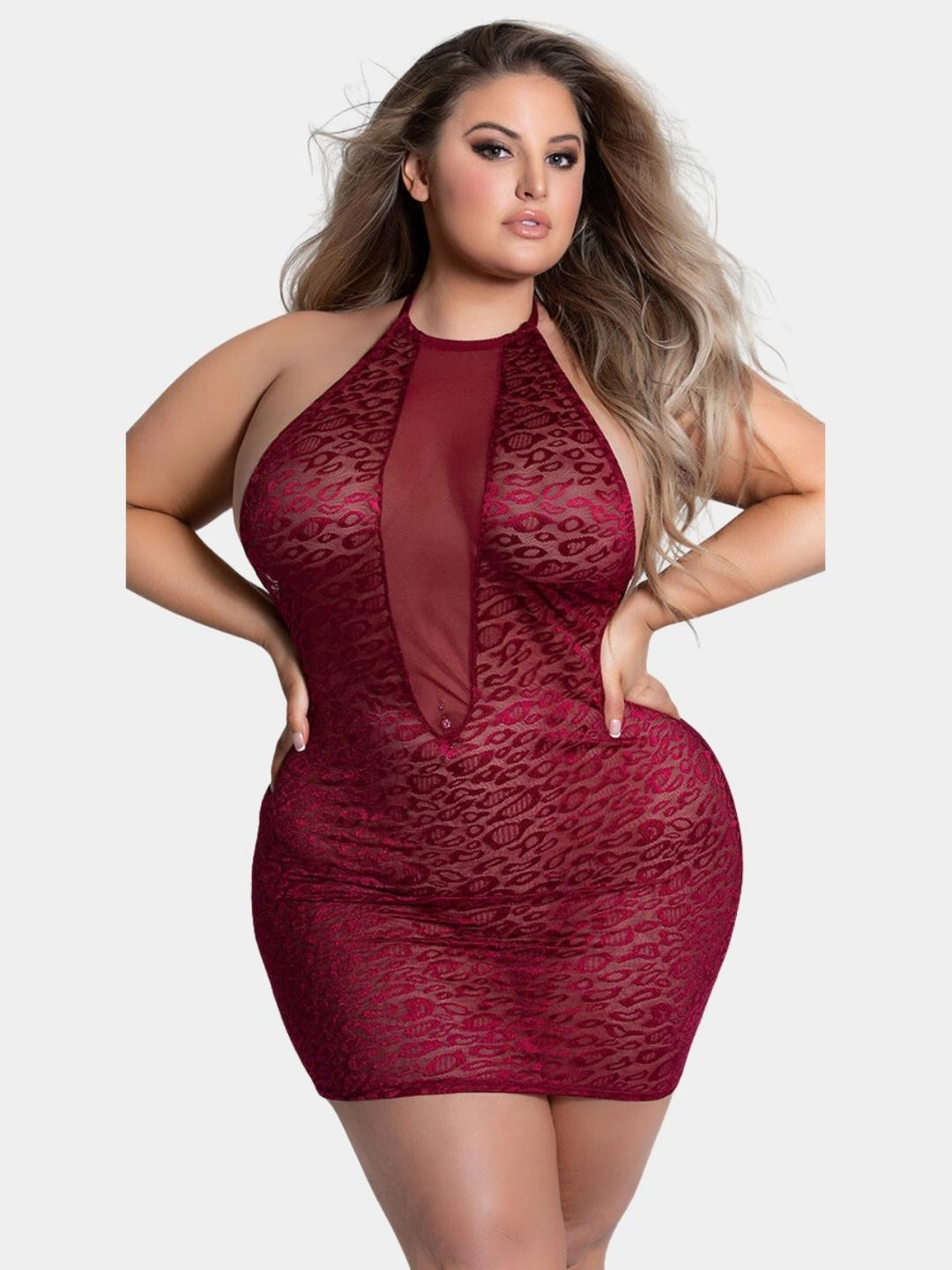 MYZA Plus Size O Neck Maroon Babydoll for Women
