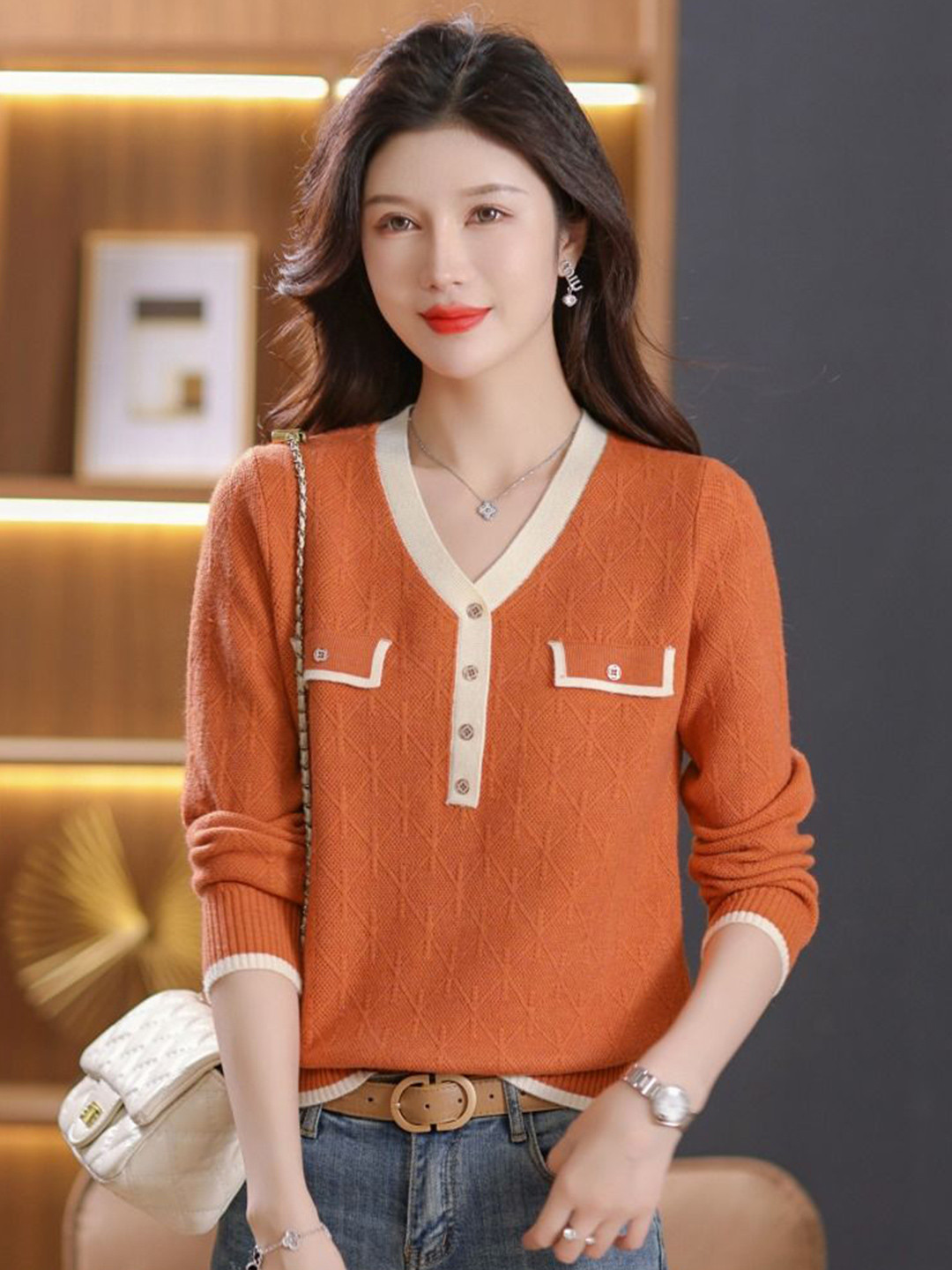 StyleCast Women V-Neck Cashmere Pullover