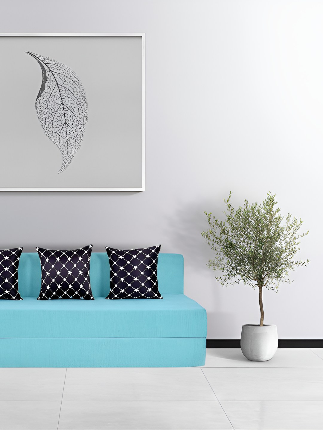 FRIENDS LIFE Blue & Black 3 Seater Comfort Sofa Cum Bed With Pillows